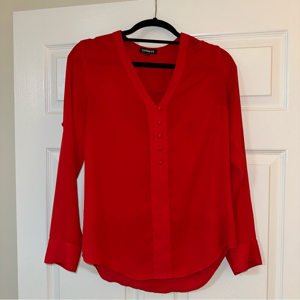 Express Women's Red V-Neck Blouse